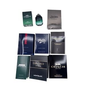 Men's Designer Cologne Bundle Coach Polo Prada Montblanc Sample Set Lot Luxury